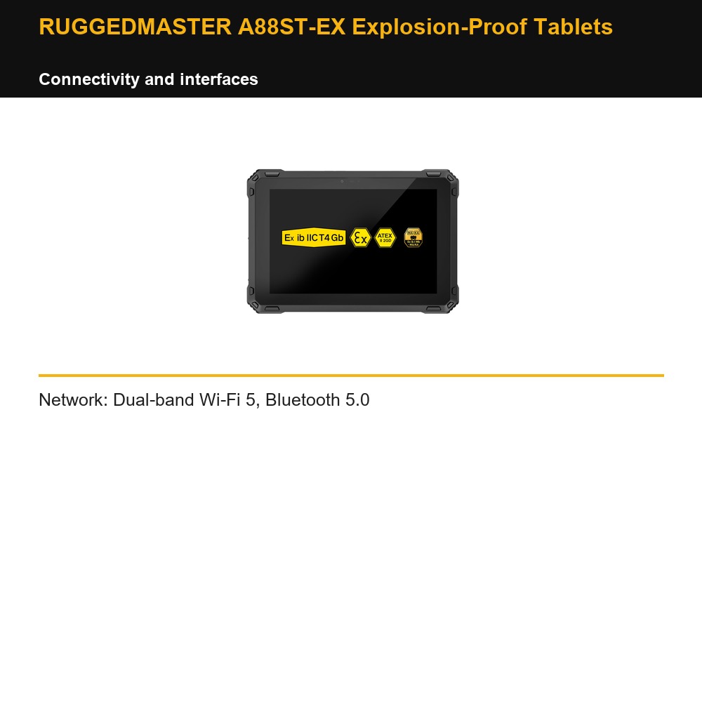 RUGGEDMASTER A88ST-EX Explosion-Proof Tablets connectivity and interfaces