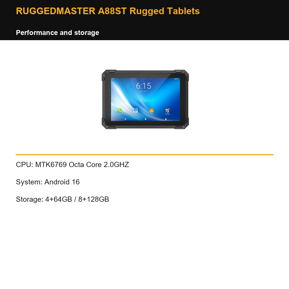 RUGGEDMASTER A88ST Rugged Tablets performance and storage