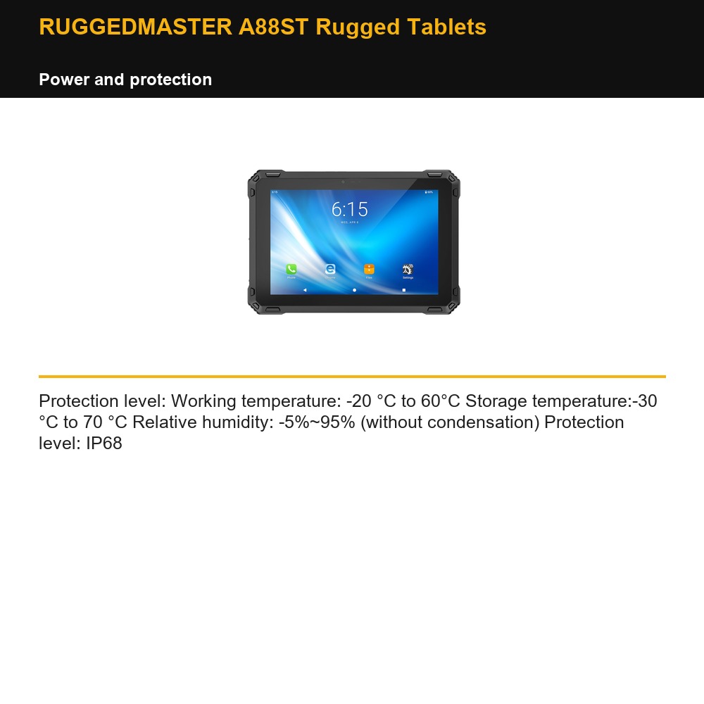 RUGGEDMASTER A88ST Rugged Tablets power and protection