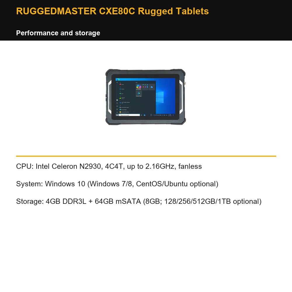 RUGGEDMASTER CXE80C Rugged Tablets performance and storage