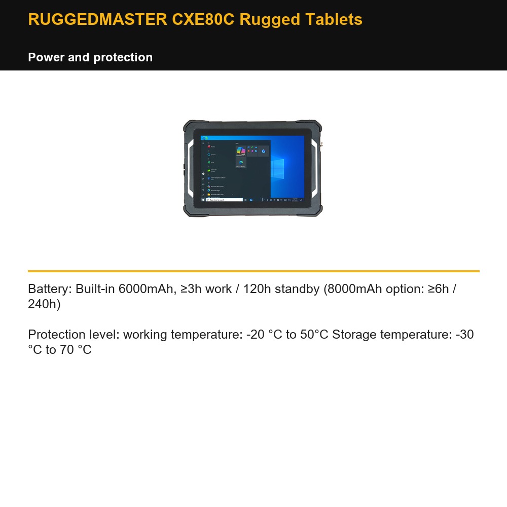 RUGGEDMASTER CXE80C Rugged Tablets power and protection