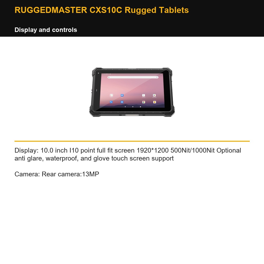 RUGGEDMASTER CXS10C Rugged Tablets display and controls