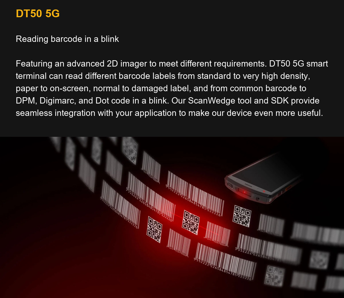 DT50 5G Reading barcode in a blink