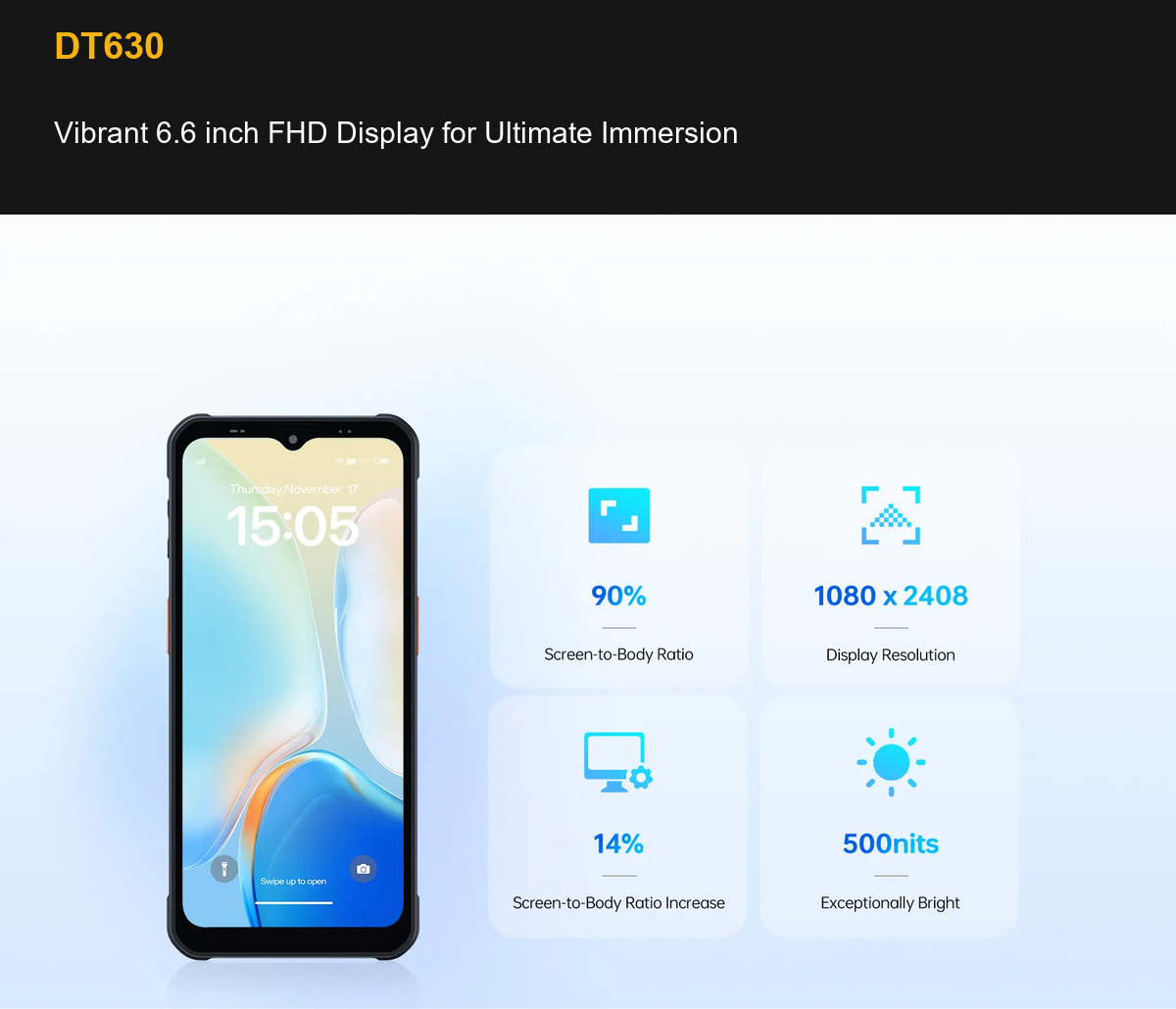 RUGGEDMASTER DT630 Vibrant 6.6 inch FHD Display for Ultimate Immersion