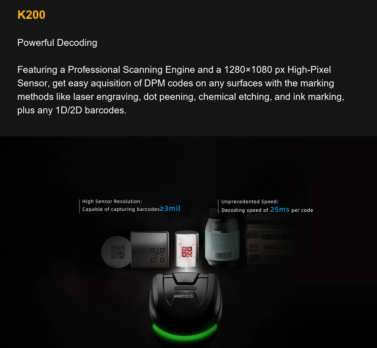 RUGGEDMASTER K200 Powerful Decoding