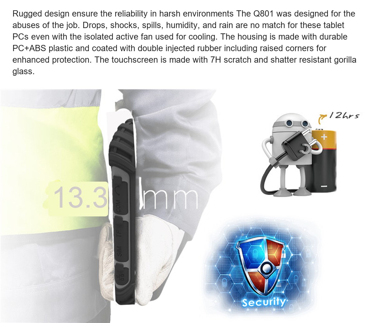RUGGEDMASTER Q801 rugged tablets feature illustration