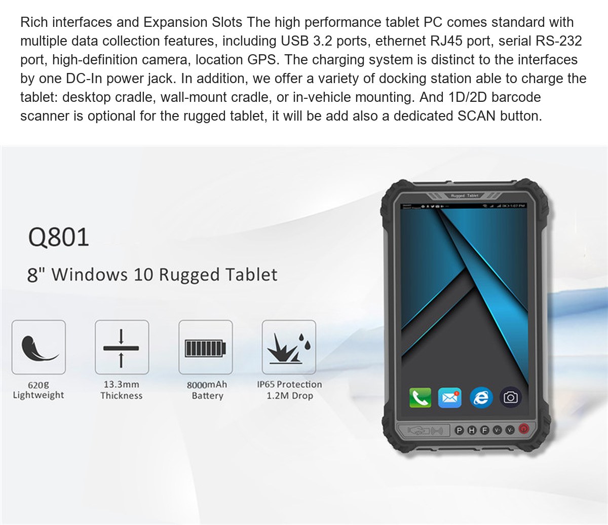 RUGGEDMASTER Q801 rugged tablets feature illustration