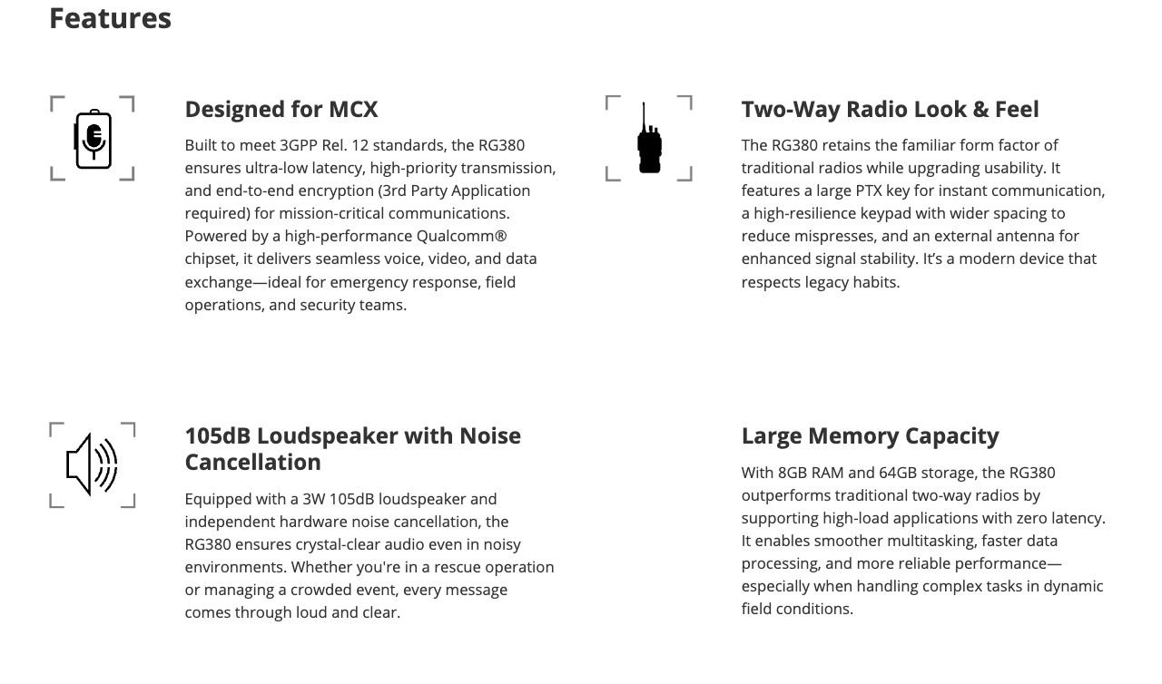 RUGGEDMASTER RG380 Walkie Talkies combined feature icons and text