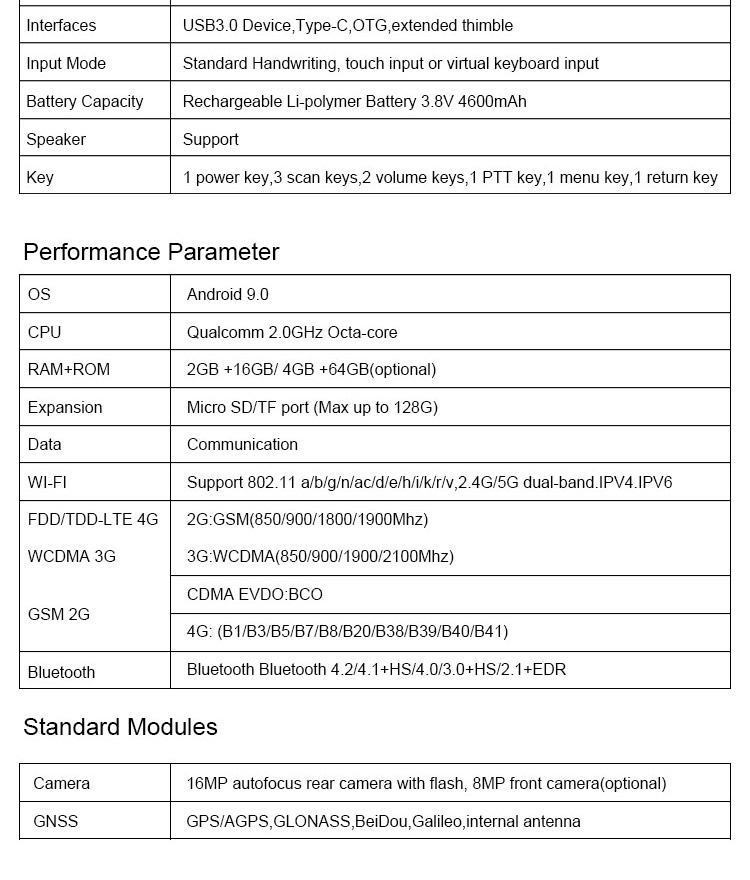 RUGGEDMASTER V9000P specification diagram