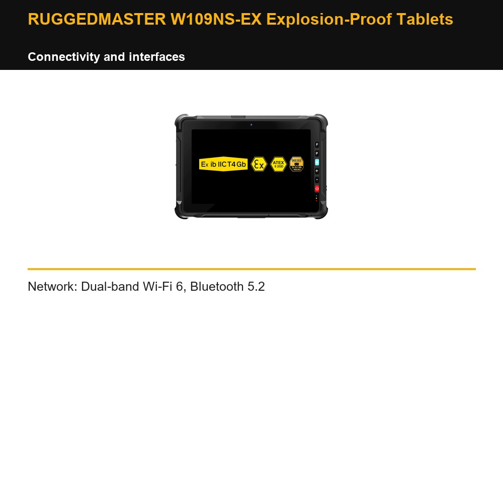 RUGGEDMASTER W109NS-EX Explosion-Proof Tablets connectivity and interfaces