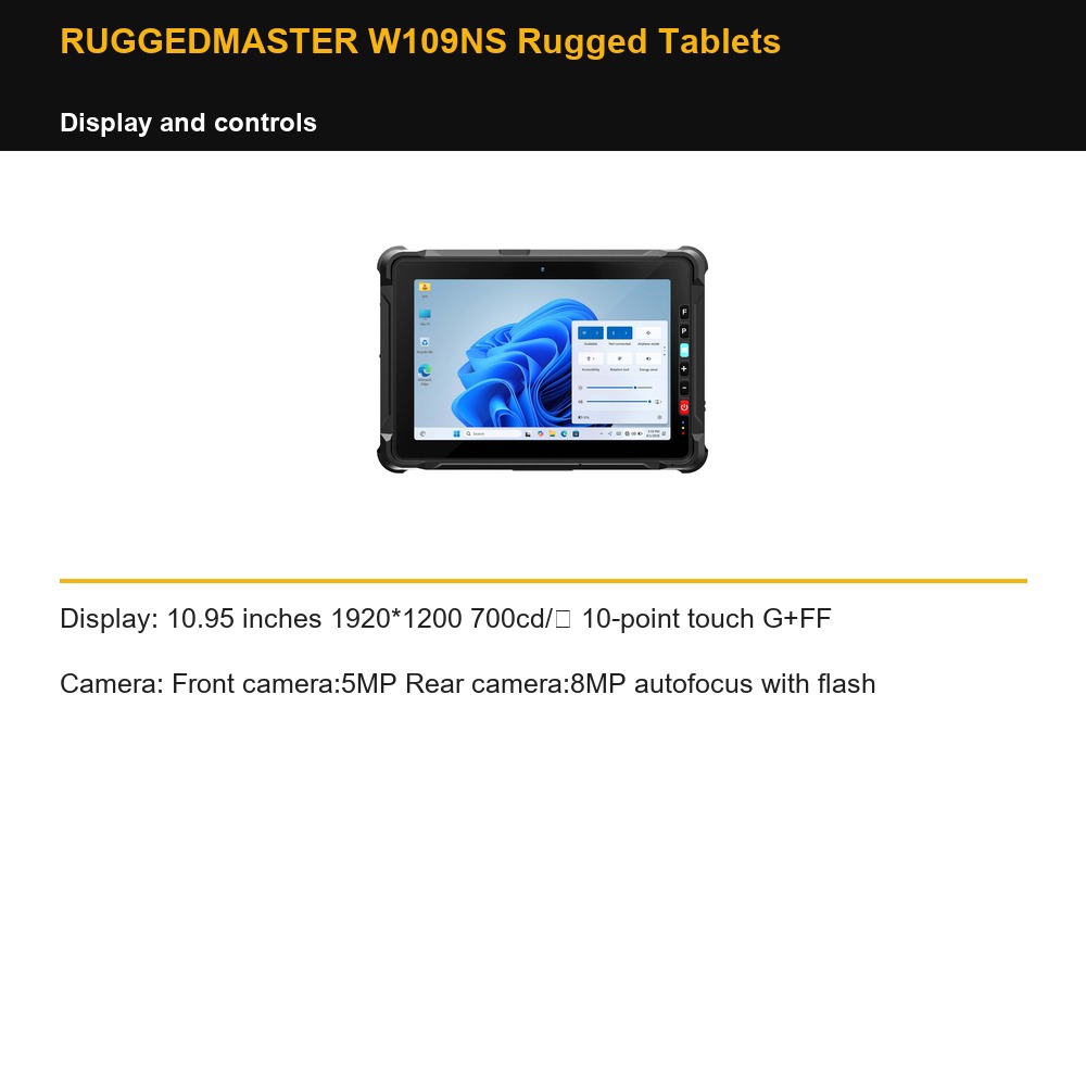 RUGGEDMASTER W109NS Rugged Tablets display and controls