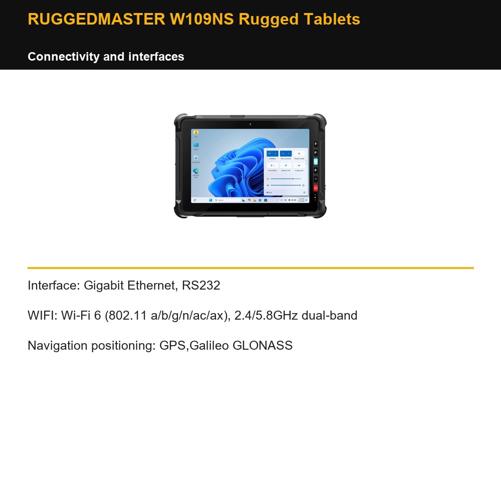 RUGGEDMASTER W109NS Rugged Tablets connectivity and interfaces