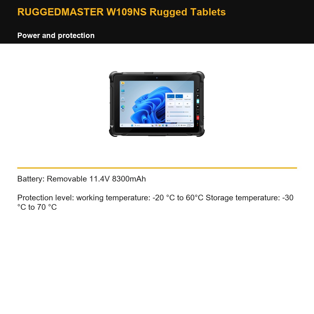 RUGGEDMASTER W109NS Rugged Tablets power and protection