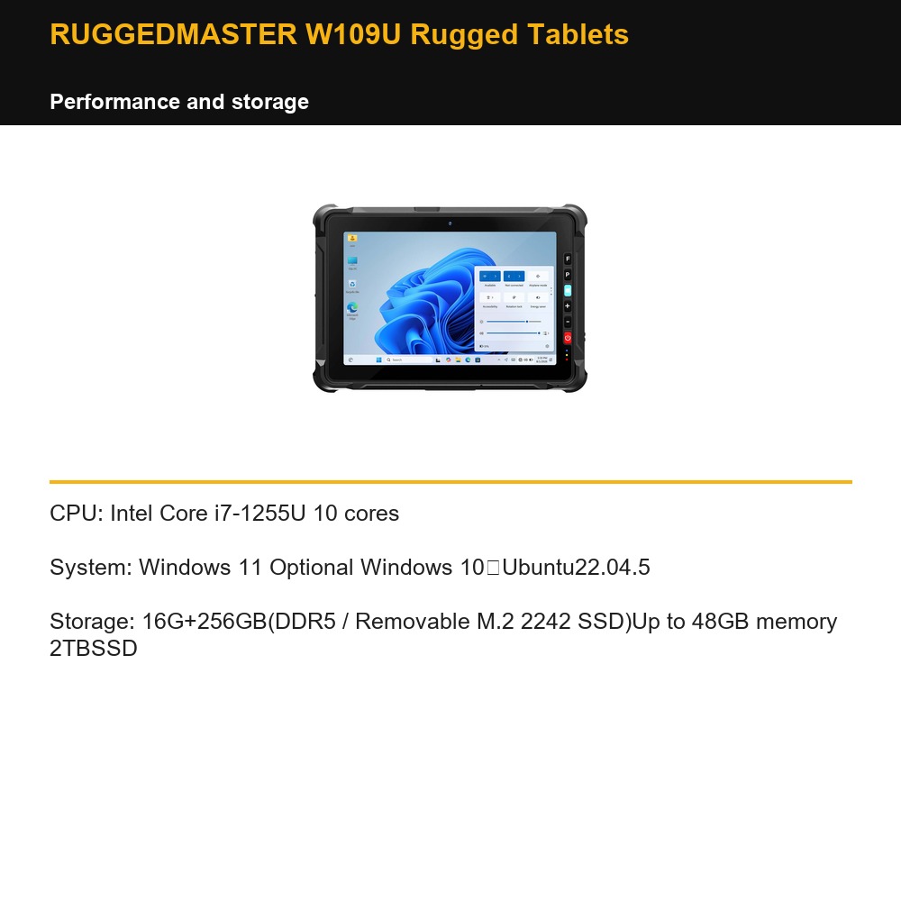 RUGGEDMASTER W109U Rugged Tablets performance and storage