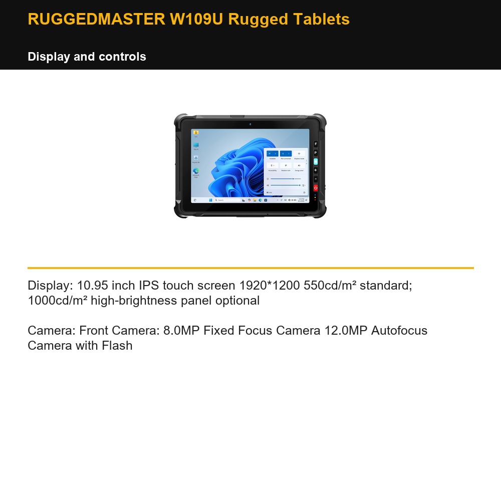 RUGGEDMASTER W109U Rugged Tablets display and controls