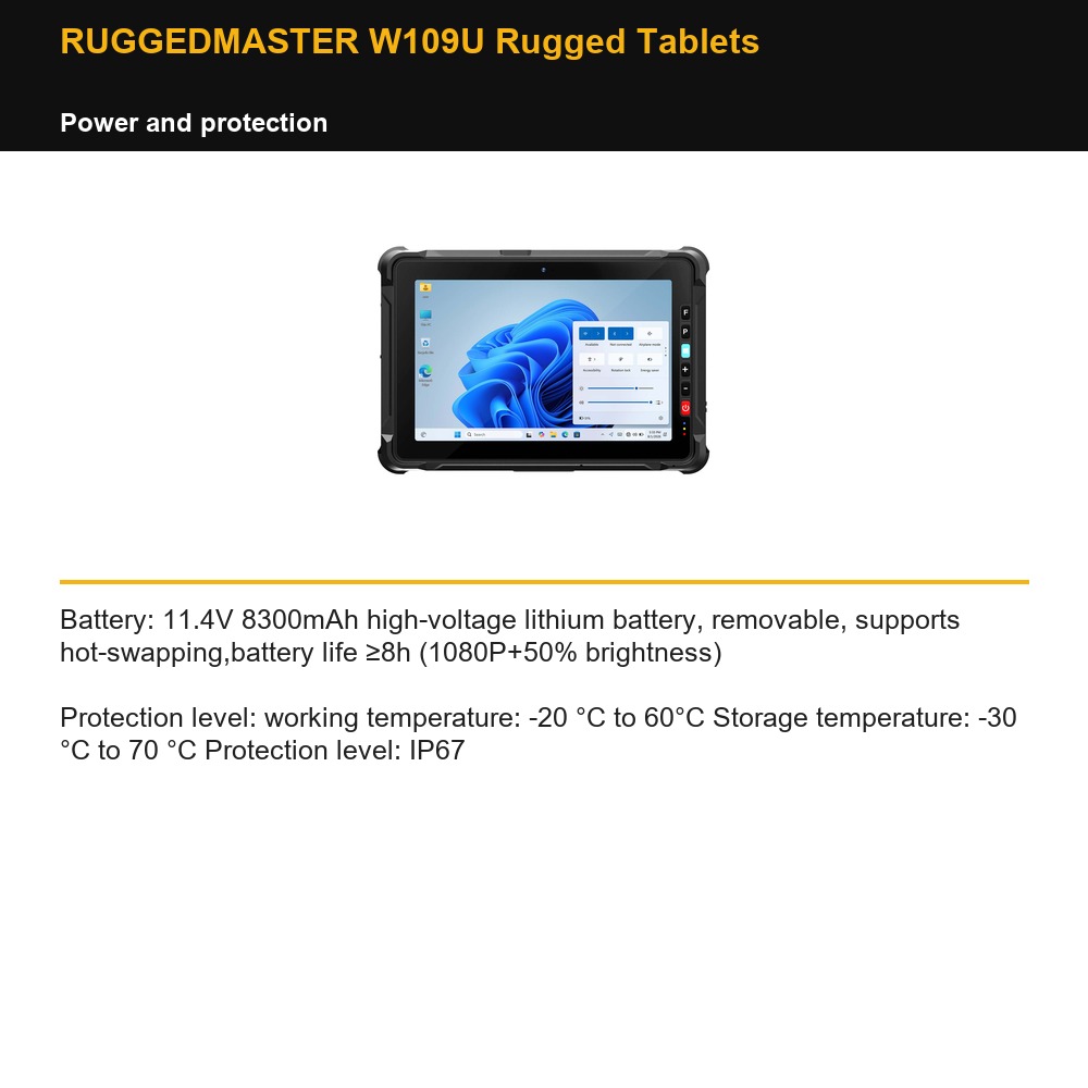 RUGGEDMASTER W109U Rugged Tablets power and protection
