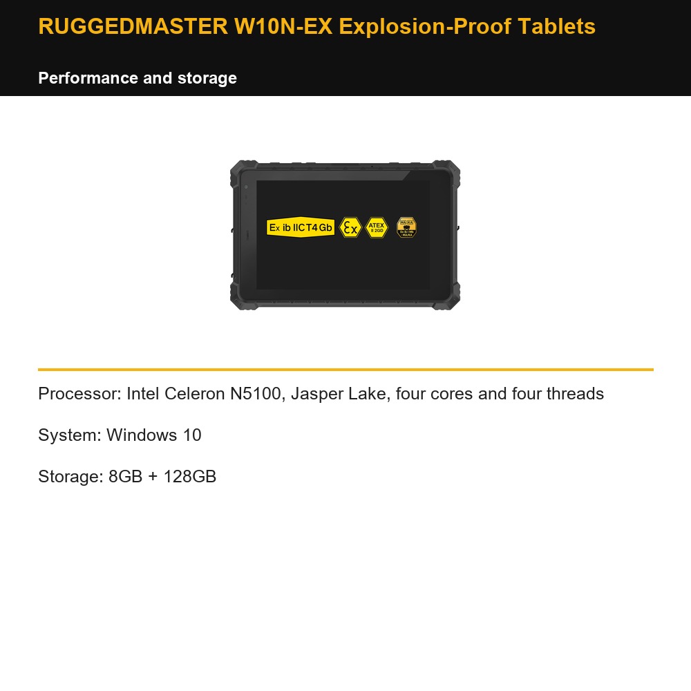 RUGGEDMASTER W10N-EX Explosion-Proof Tablets performance and storage