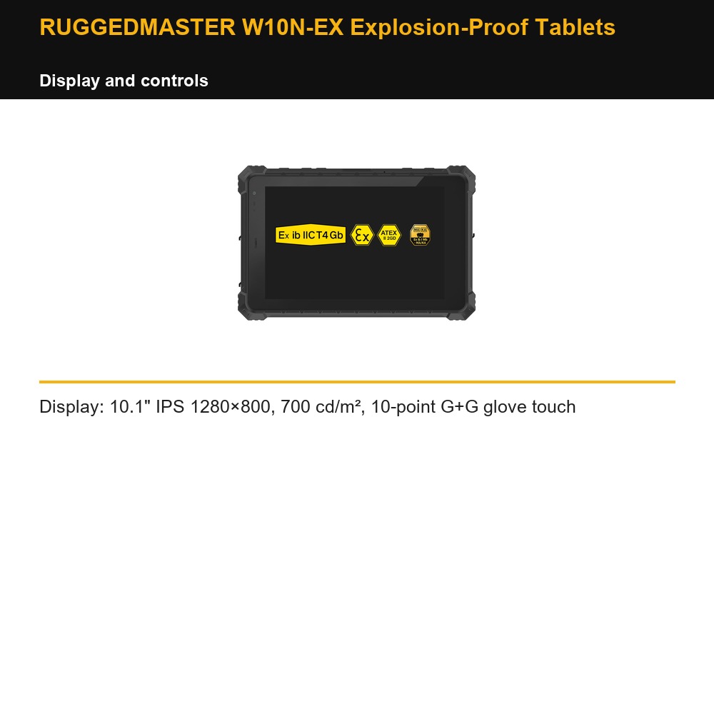 RUGGEDMASTER W10N-EX Explosion-Proof Tablets display and controls