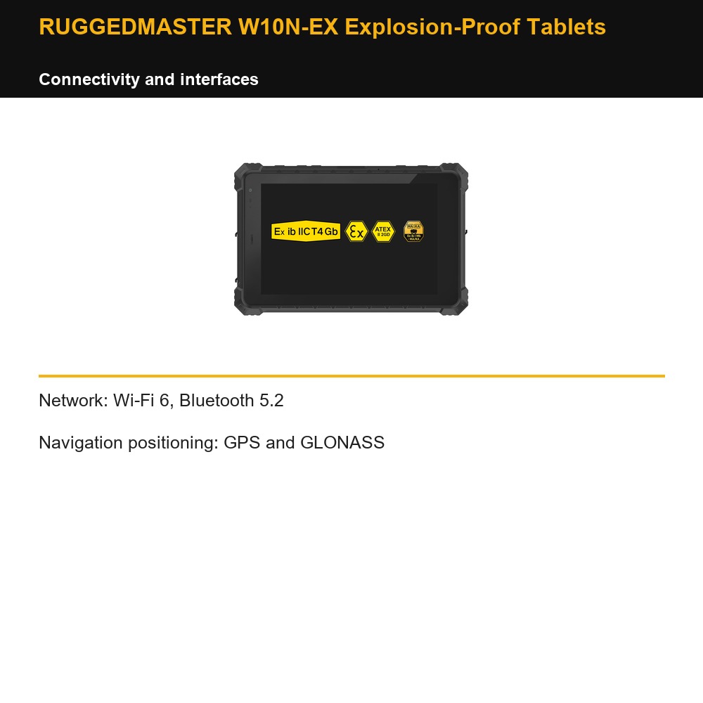 RUGGEDMASTER W10N-EX Explosion-Proof Tablets connectivity and interfaces