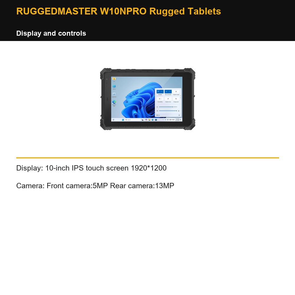 RUGGEDMASTER W10NPRO Rugged Tablets display and controls