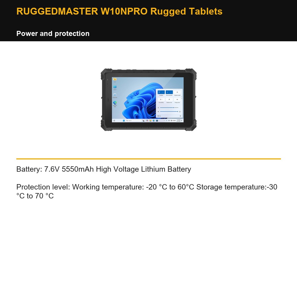 RUGGEDMASTER W10NPRO Rugged Tablets power and protection