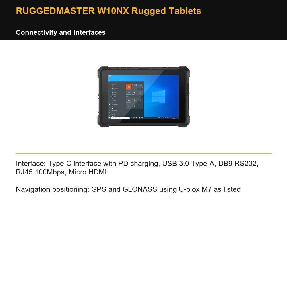 RUGGEDMASTER W10NX Rugged Tablets connectivity and interfaces