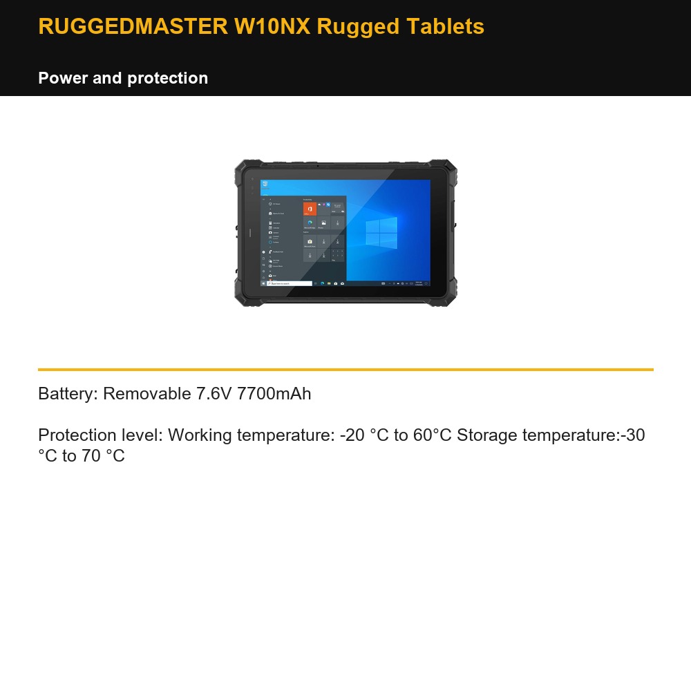 RUGGEDMASTER W10NX Rugged Tablets power and protection