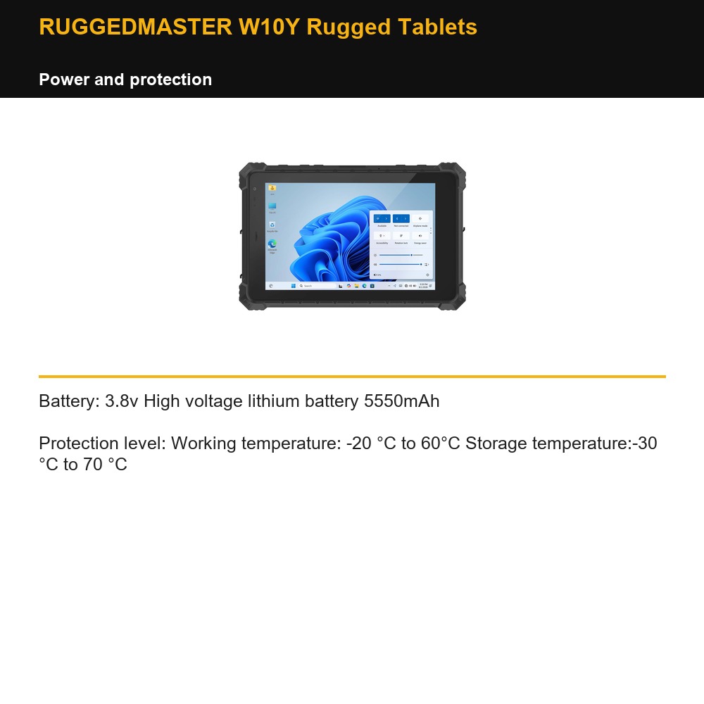 RUGGEDMASTER W10Y Rugged Tablets power and protection