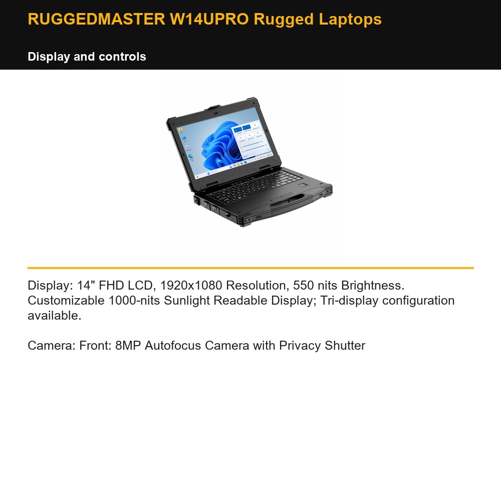RUGGEDMASTER W14UPRO Rugged Laptops display and controls