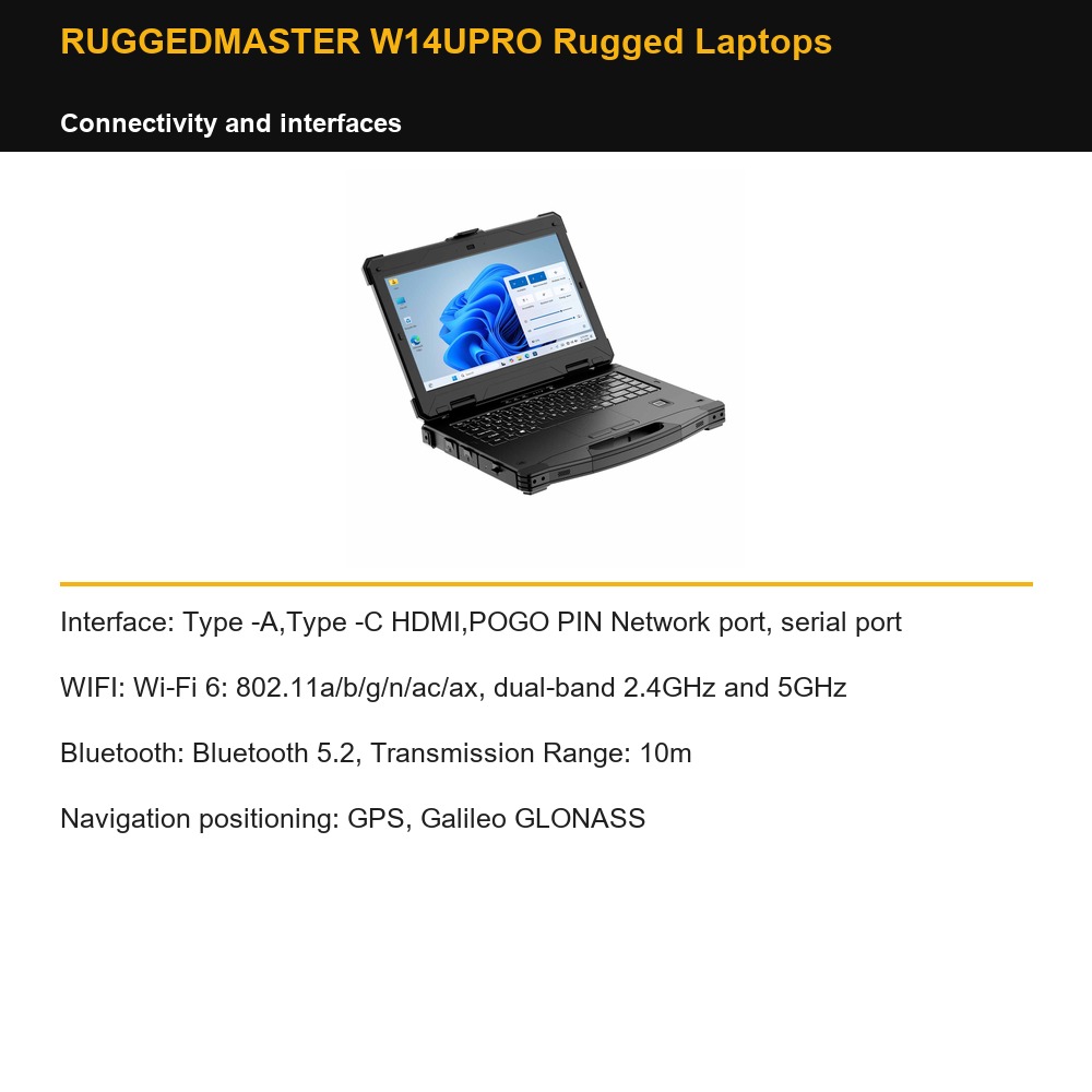 RUGGEDMASTER W14UPRO Rugged Laptops connectivity and interfaces