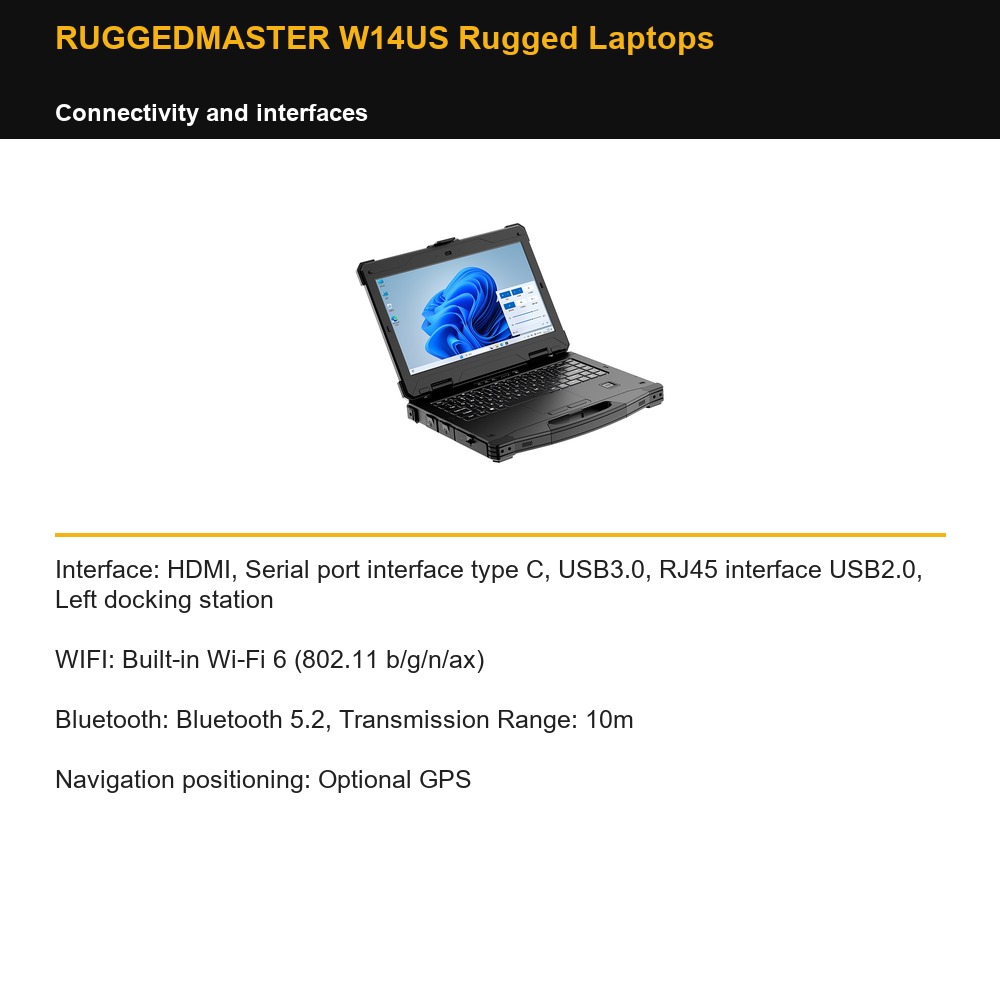 RUGGEDMASTER W14US Rugged Laptops connectivity and interfaces