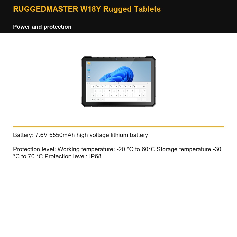 RUGGEDMASTER W18Y Rugged Tablets power and protection
