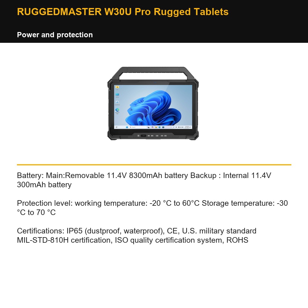 RUGGEDMASTER W30U Pro Rugged Tablets power and protection