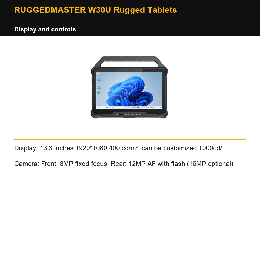 RUGGEDMASTER W30U Rugged Tablets display and controls