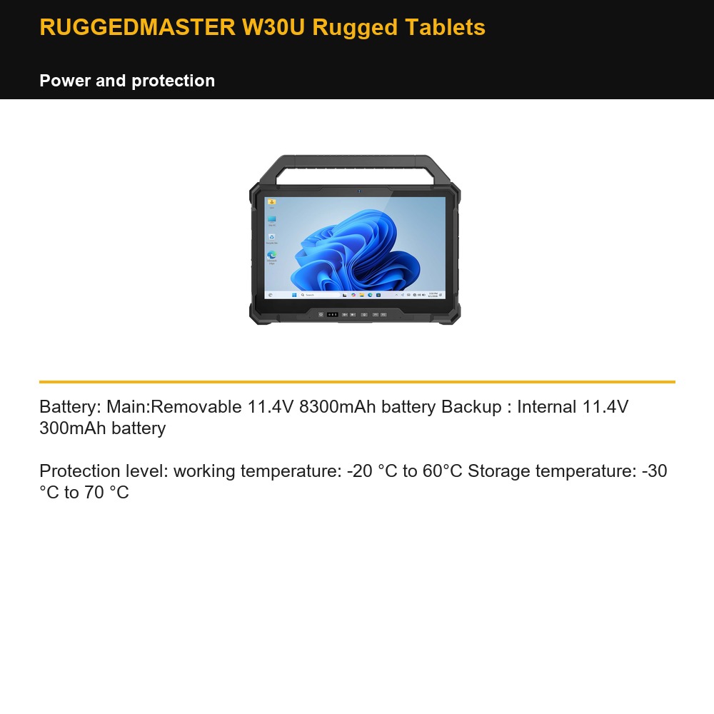 RUGGEDMASTER W30U Rugged Tablets power and protection