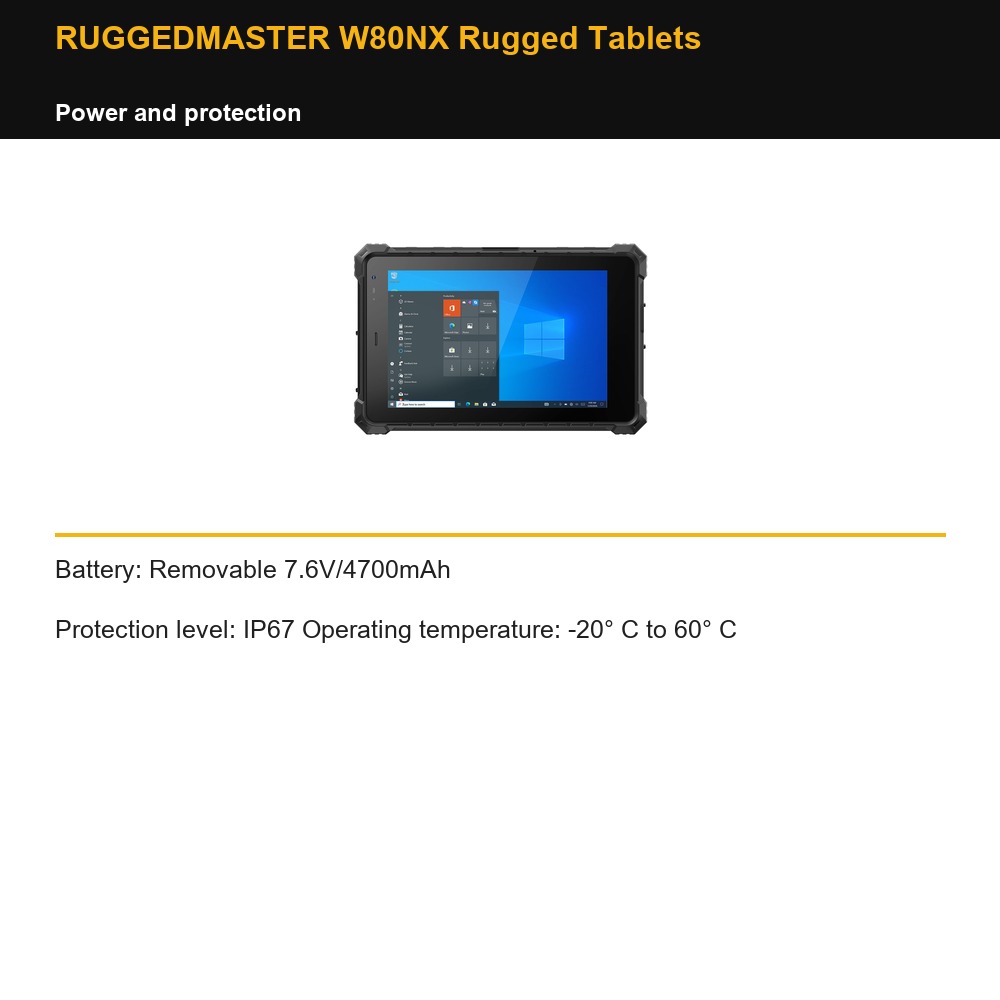 RUGGEDMASTER W80NX Rugged Tablets power and protection