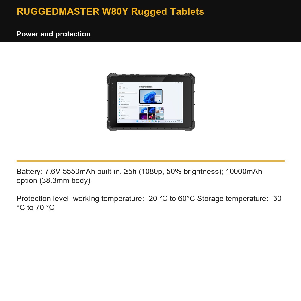 RUGGEDMASTER W80Y Rugged Tablets power and protection