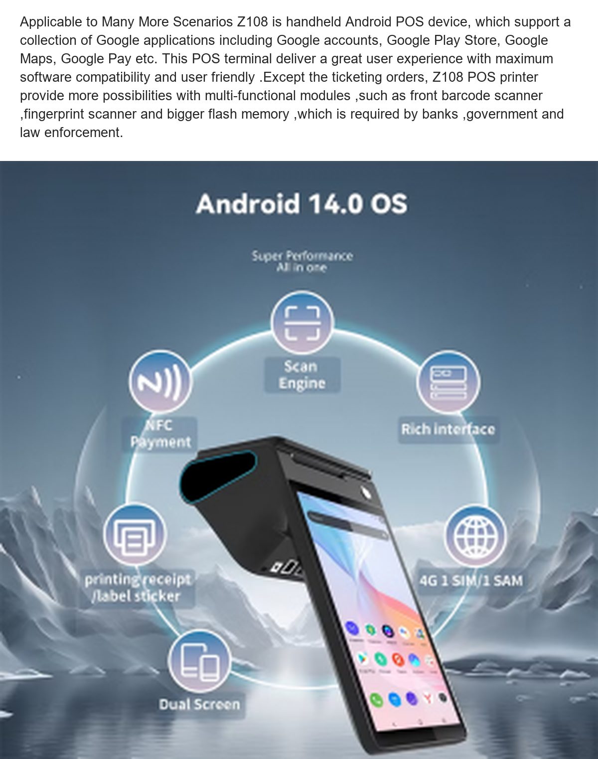 RUGGEDMASTER Z108 pos terminals feature illustration
