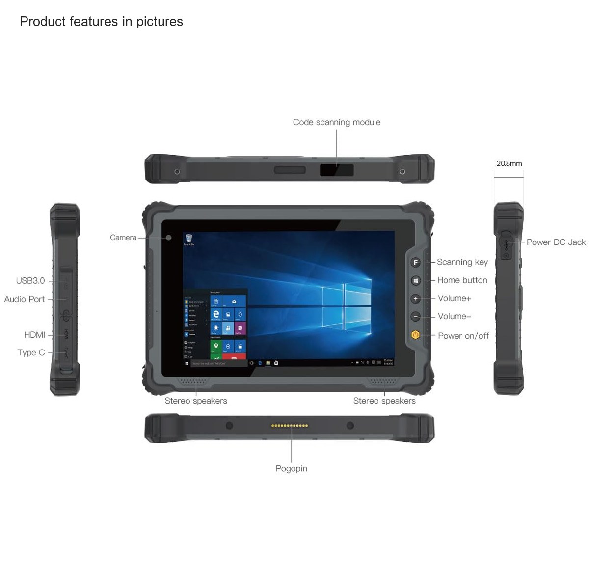 RUGLINE RT-I88N rugged tablets feature illustration